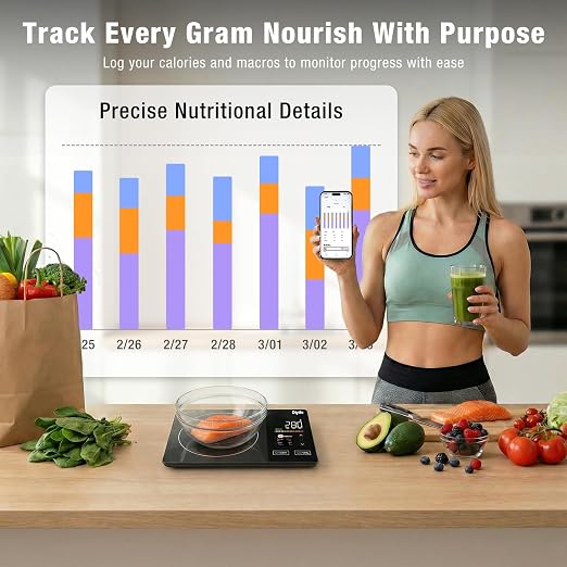 Diyife Smart Food Scale with Nutritional Calculator, Free App for 24 Nutrients Tracking, Calorie, Fat, Carb, Protein, 50 Foods Preload, Digital Food Kitchen Scale for Meal Prep Healthy Diet, 11lb/5kg