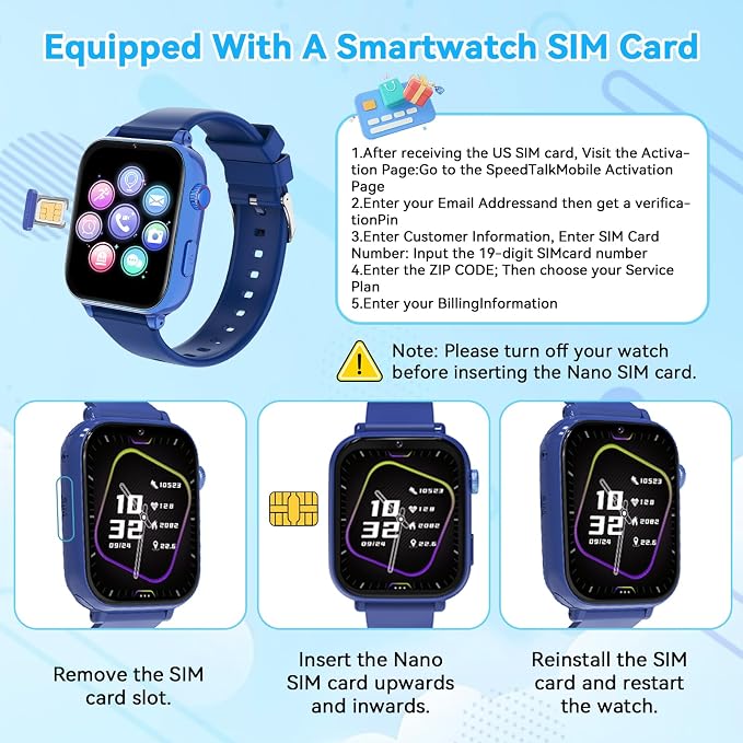 4G Kids Smart Watch Phone GPS, Smartwatch for Boys Girls Ages 4-12 Years with Video Call Chat Class Mode SOS Camera Alarm Games Parental App Touch Watch Gifts for Children (Includes SIM Card) Blue