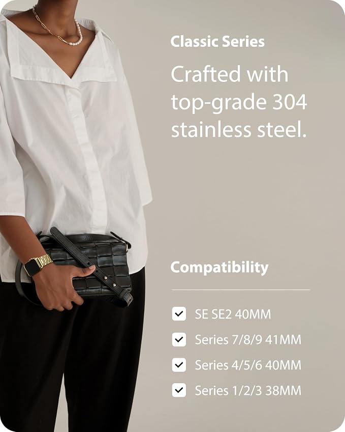 Fullmosa Metal Band Compatible with Apple Watch Bands 41mm 40mm 38mm, iWatch Band with Case for Apple Watch Series 9 8 7 6 5 4 3 2 1 SE3/2/1, Golden