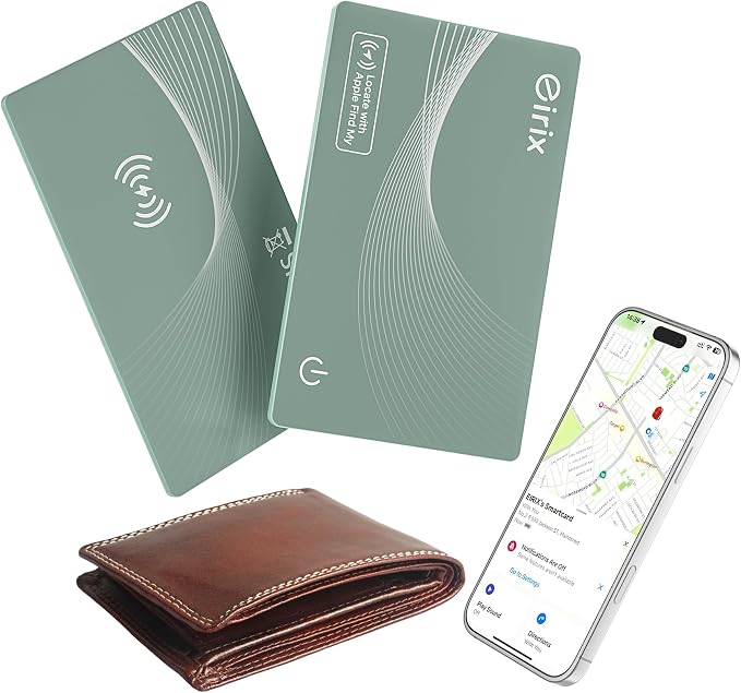 2026 [Apple MFi Certified] (iOS Only) Wallet Tracker Card, Rechargeable Thin Finder, Works with Apple Find My (iOS Only), Item Locator for Luggage Tags, Passports, Phone (Green, 1 Pack)