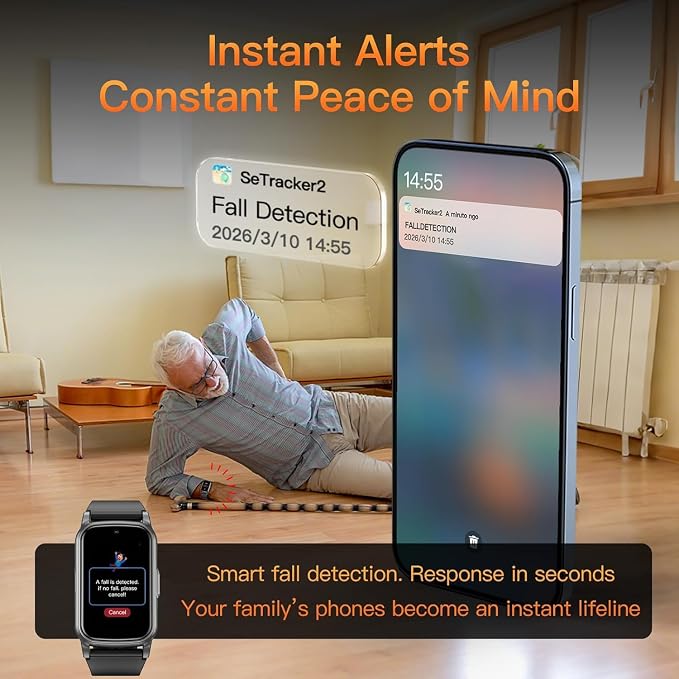 Senior GPS Smart Watch with Fall Detection - 4G LTE Elderly Smartwatch with Real-Time Location, SOS Alerts, and IP67 Waterproof - Ideal for Dementia/Alzheimer’s Safety (Gunmetal Grey)