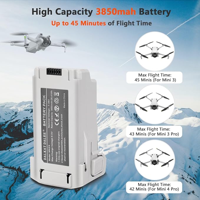 Intelligent Flight Battery Plus (2-Pack) with Two-Way Charging Hub for DJI Mini 4 Pro, Mini 3 Pro, Mini3 drone, 3850mAh 7.38V (2 Batteries with a Bi-Directional Charging Hub)