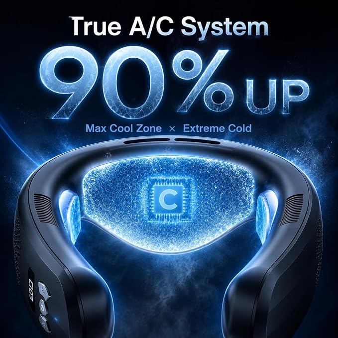 Portable Neck Fan Air Conditioner,2026 Wearable Neck Cooler with 3 Cooling Plates,4739 sq mm Cooling Area,3D Airflow,6000mAh USB-C Rechargeable Personal Fan,Quiet Cooling Fan for Travel Office Outdoor