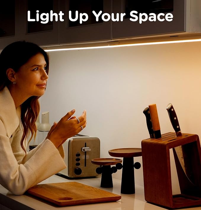 Under Cabinet Lighting Plug in, Dimmable 3CCT 3000/4000/5000K AC120V Super Bright Ultra Slim Linkable LED Counter Lights for Kitchen, Shelf, Closet, Cupboard, White 24 inch 2Pack