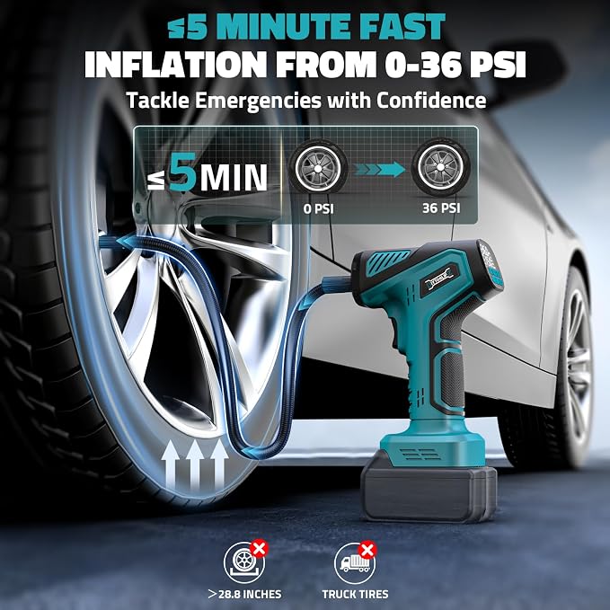 DIYtoolifz 150PSI Tire Inflator Portable Air Compressor: Cordless Air Pump Compatible with Makita 18V Battery - Car Tire Pump with Digital Pressure Gauge & LED Light for Auto, Motorcycles (Tool Only)