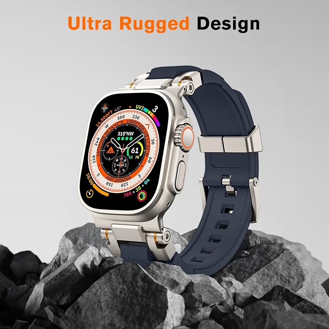 amBand Bands Compatible with Apple Watch Ultra 3/2/1 49mm, M1 Sport Series Rugged Durable Strap with Metal Connector to Match Ultra's Titanium Case for iWatch 49 mm Men Titanium/Navy Blue