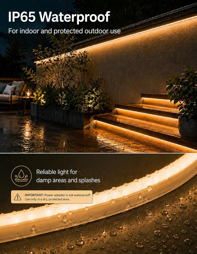 Neon Light Strips, Warm White Dimmable LED Strip Lights, 16.4ft/5m Flexible Waterproof LED Neon Rope Lights DIY LED Strip Lights for Gaming Bedroom Outdoor Decor (Power Adapter Included)