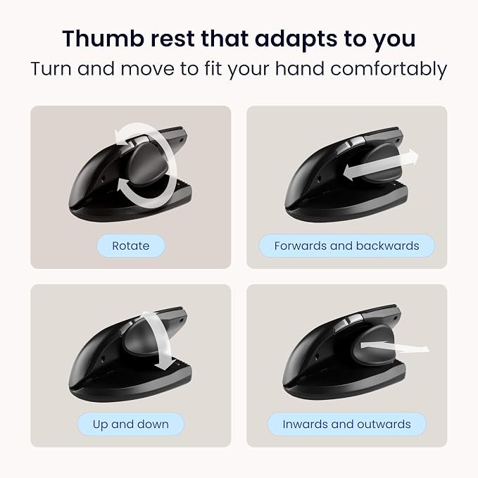 Contour Unimouse Ergonomic Vertical Mouse Adjustable 35°-70° Tilt Angle, 6 Programmable Buttons for Productivity, Customizable Thumb Rest for Wrist Pain Relief | Plug & Play Mac/PC - Wireless - Left