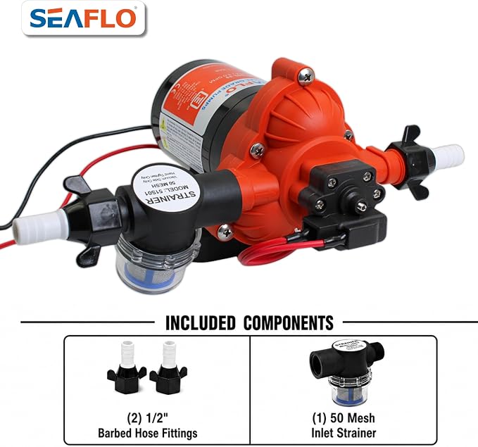 SEAFLO 33 series RV Water Pump - 12V, 3.0 GPM 45 PSI Diaphragm Pump, Self Priming On Demand Fresh Water Pump for RV Camper Boat Marine, Self Priming Pressure Pump, NSF UL 4-Year Warranty