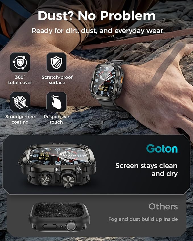 Goton Rugged Case and Band Kit with Screen Protector for Apple Watch 49mm, Compatible with Apple Watch Ultra 3/2/1, Full Body Shockproof Metal+PC Bumper Cover with Soft Band, 49mm Black