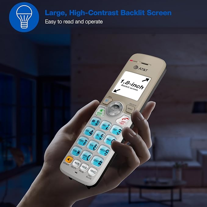 AT&T DL70019 Additional Handset for DL72x19 Series Cordless Phone - Bluetooth Connect to Cell, Smart Call Blocker, 1.8" Backlit Display, Big Buttons, Intercom