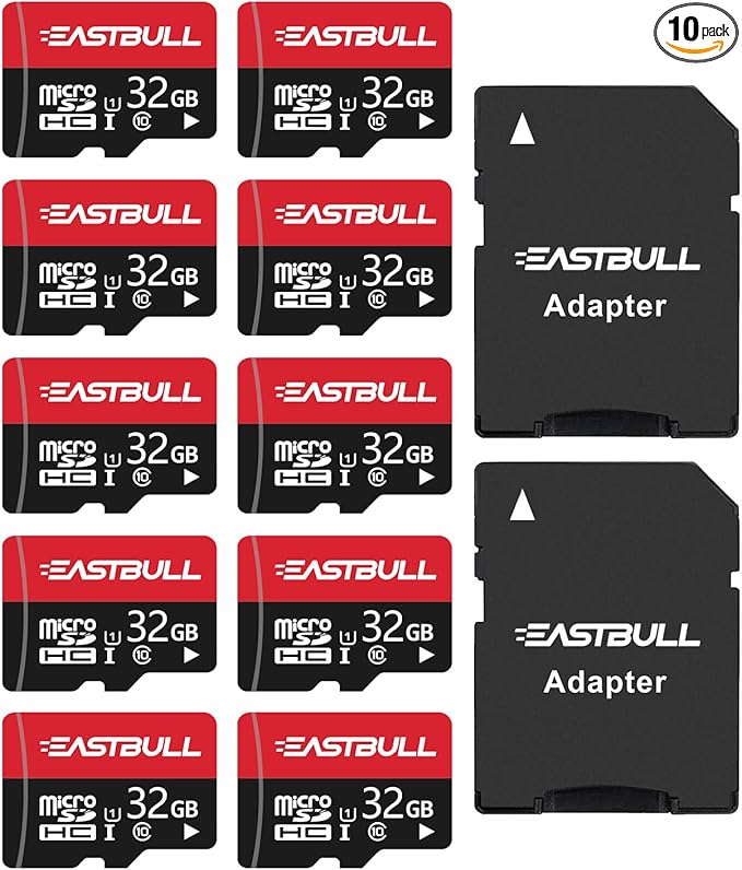 32GB 10-Pack of Micro SD Cards, EASTBULL SD Memory Cards 32GB SD Cards Pack Full HD Video 90MB/s UHS-I U1 Micro SDHC Class 10 for Surveillance Security Cam (10 Units and 2 Adapters)