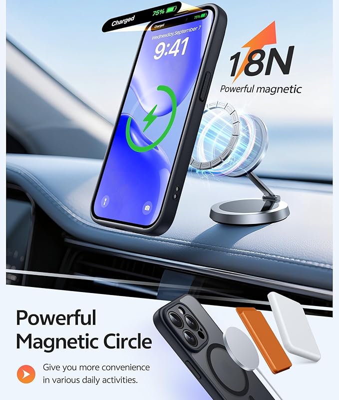 FNTCASE for iPhone 14 Pro Case: [Compatible with Magsafe] Translucent Matte Cases with [Full Camera Protection] [Screen Protector] Military Grade Shockproof Protective Phone Cover - Black