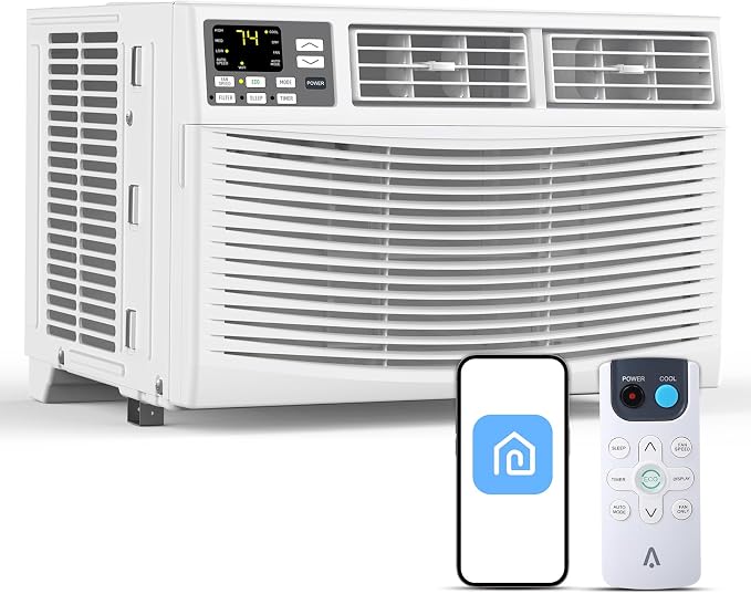 8000 BTU Window Air Conditioner with WiFi, 3 in-1 Energy Saving Window AC Unit with Remote & App Control & Timer Function & Easy Install Kit, Cools 350 Sq.Ft. for Bedroom, Living Room, White