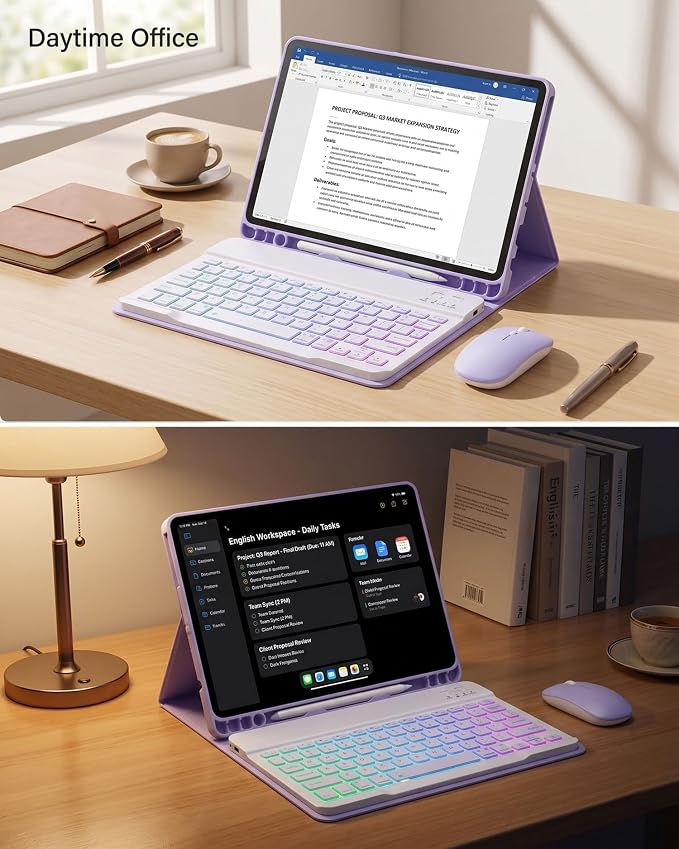 Keyboard Case for Samsung Galaxy Tab A11 Plus 11 Inch 2025/ A9+ Plus 2023 Tablet, Detachable Rainbow Backlit Wireless Keyboard and Mouse, Slim Stand Cover with S Pen Holder (Purple)
