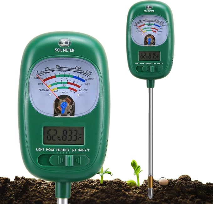 7-in-one Soil Test Kit, Soil Moisture Meter/PH Meter/Sunlight Intensity/Fertility Soil Tester, LCD Display Air & Soil Hygrometer Temperature for Hous Plants Garden, Farm, Lawn Care Moisture Meter