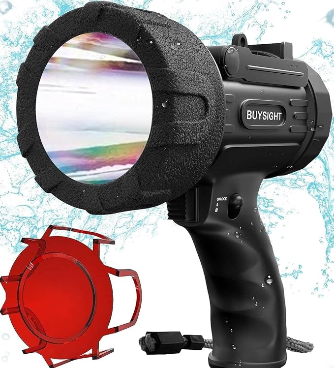 BUYSIGHT Rechargeable Spotlight Flashlight, TURE 800 lumens IPX7 Waterproof Flashlight Hunting Lamp with red Filter (Black)