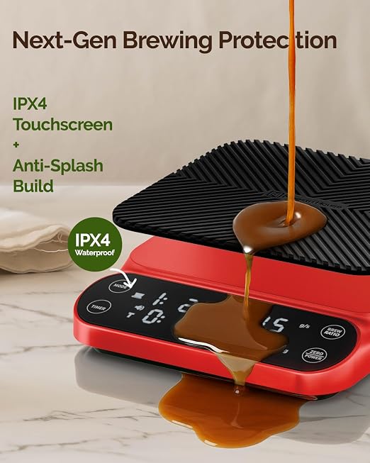 Maestri House S3 Coffee Scale with Timer, 3kg/0.1g Rechargeable Pour Over Coffee Scale, 3 Brew Modes, Adjustable Brew Ratios & Flow Rate Display, Scale for Pour Over, Espresso & French Press-Red