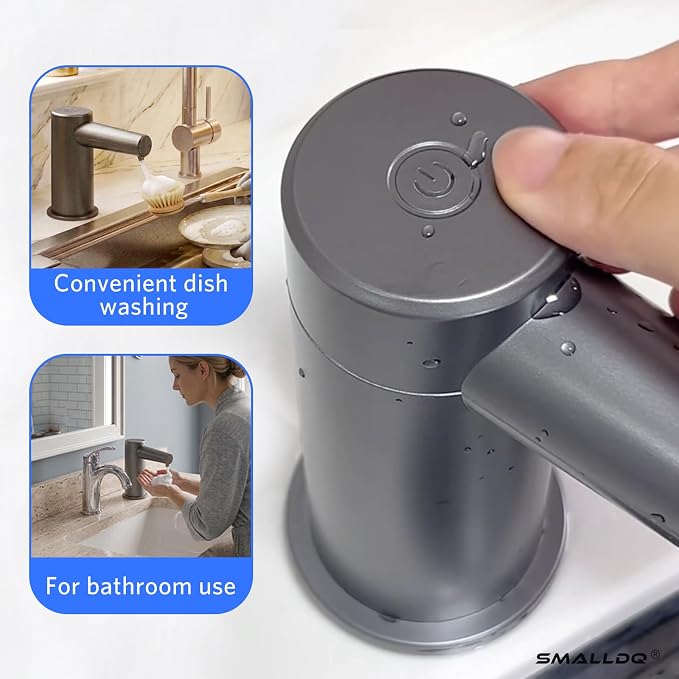 Automatic Sensor-Activated Built-in Foam Soap Dispenser for Kitchen Sinks, Plug-in Power Supply, Includes a 38-inch Silicone Extension Tube. Designed for Kitchens and Bathrooms (Dark Gray)