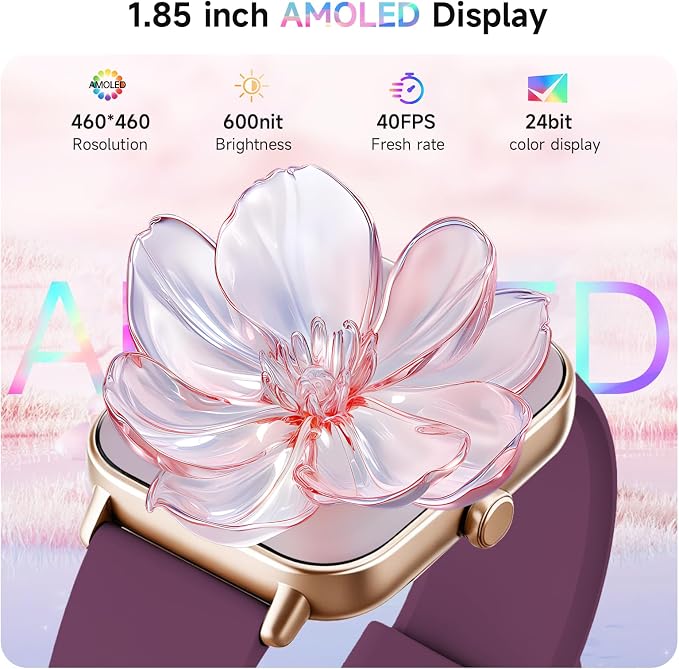 Smart Watches for Women,1.85 inch AMOLED Touchscreen for Android & iPhone Alexa Built-in Bluetooth Calls,Fitness Watch 110+ Sport Modes Heart Rate/Sp02/Sleep/Calories Monitor IP68 Waterproof