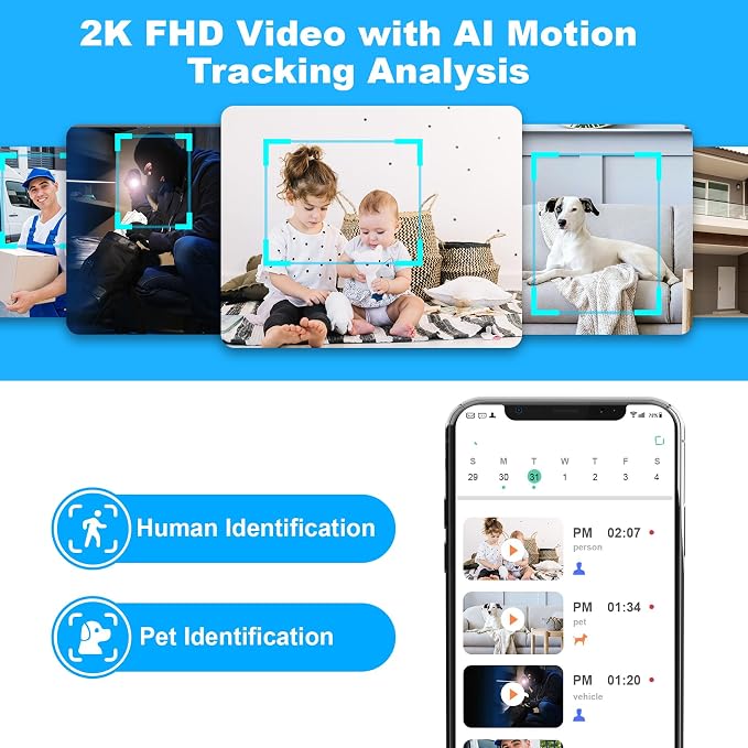 Cloarks 2K Pan/Tilt Security Camera, WiFi Indoor Cameras for Home Security with AI Motion Detection, Pet/Dog/Baby Camera with Phone App, 2-Way Audio, 24/7, Siren, TF/Cloud Storage, 2 Pack