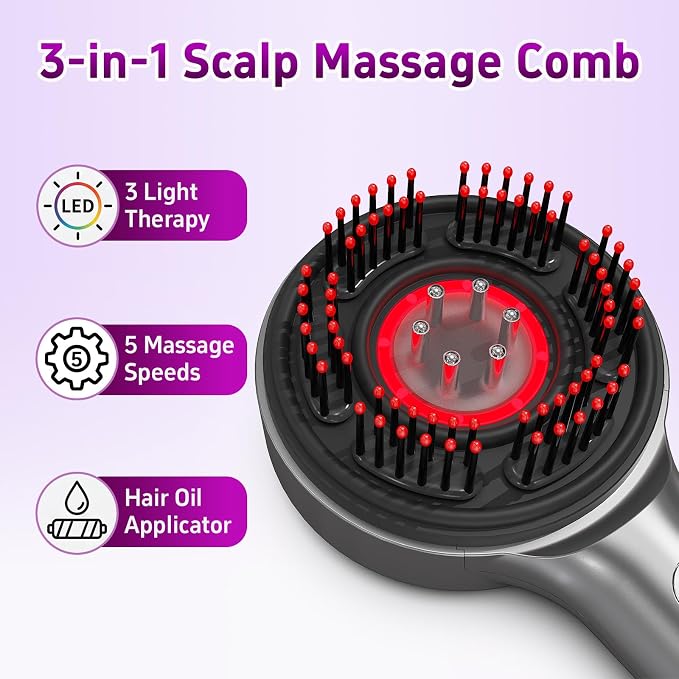 3-in-1 Electric Scalp Massager for Hair Growth, Head Massager with Oil Applicator, IPX7 Waterproof Scalp Brush for Men & Women, Home & Travel Use
