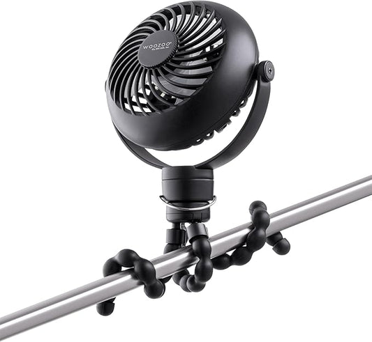 IRIS USA WOOZOO 3.5" Cordless Portable Personal Fan with Flexible Tripod Stand, 10-Hour Runtime, 360° Tilt, 3 Speeds, LED Light, Mosquito Repellent Tray, USB-C Charging, for Indoor/Outdoor Use, Black