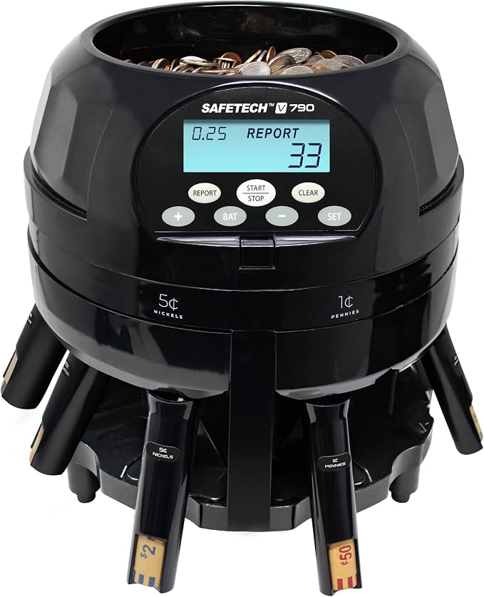 Safetech Coin Counter, Sorter, and Wrapper, Sorts 600 US Coins Per Minute (V790)