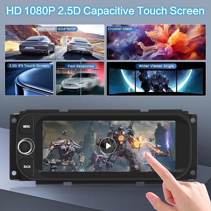 5Ghz WiFi [64G] Android Car Radio for Dodge Ram 2002-2006, Jeep Wrangler 2003-2006, Jeep Liberty 2002-2007, Jeep Grand Cherokee 1999-2004 – 6.86" HD Touchscreen with CarPlay Android Auto 2+64G GPS SWC