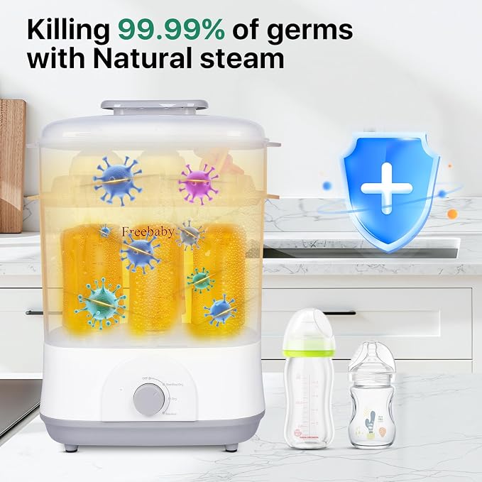 Freebaby Baby Bottle Sterilizer and Dryer,4 in 1 Electric Steam Sanitizer and Dryer for All Baby Bottle,Bottle Sanitizer for Pacifiers&Breast Pump Accessories,8 Bottles Capacity