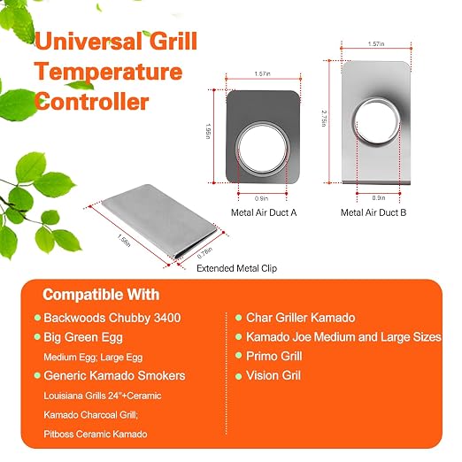 Bluetooth BBQ Temperature Controller, Automatic Smoker Fan Grill Thermometer for Big Green Egg, Kamado Joe, Primo, Vision Grill, Akorn Kamado (External Power Source Required)