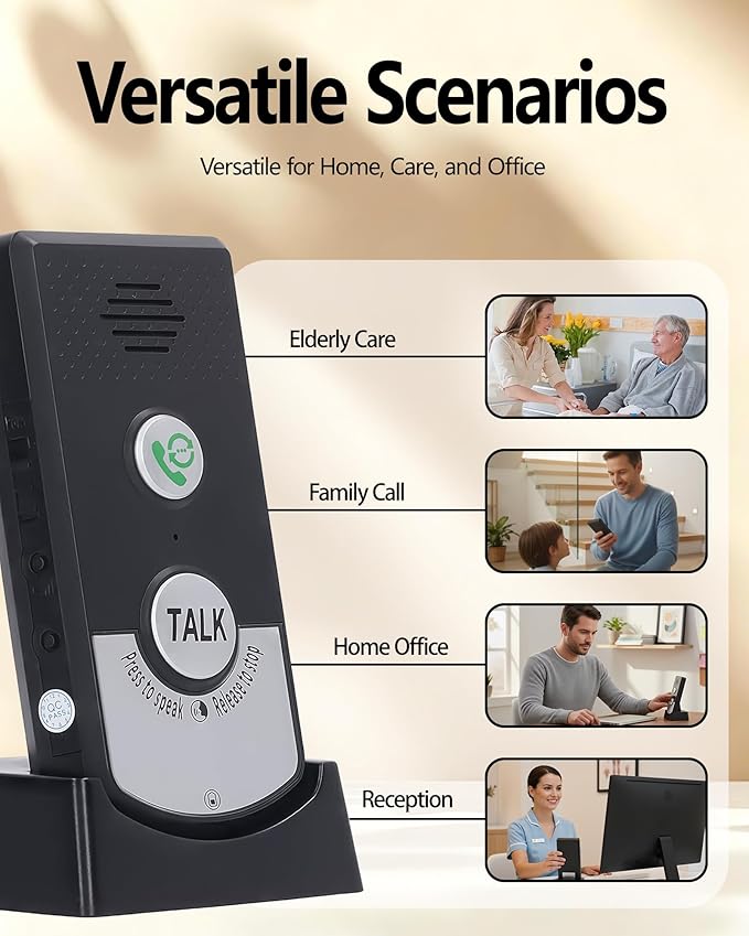 Intercoms Wireless for Home, Long Range Wireless Intercom System for Room to Room Communication, 2 Way Voice Intercom for Elderly, Seniors, and Kids (Shadow Black)