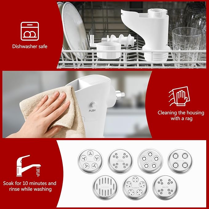 Pasta Maker Attachment for Kitchenaid Stand Mixer, Gourmet Pasta Press Attachment with 7 Interchangeable Plates, Kitchen aid Pasta Extruder Attachment for Homemade Spaghetti & Macaroni