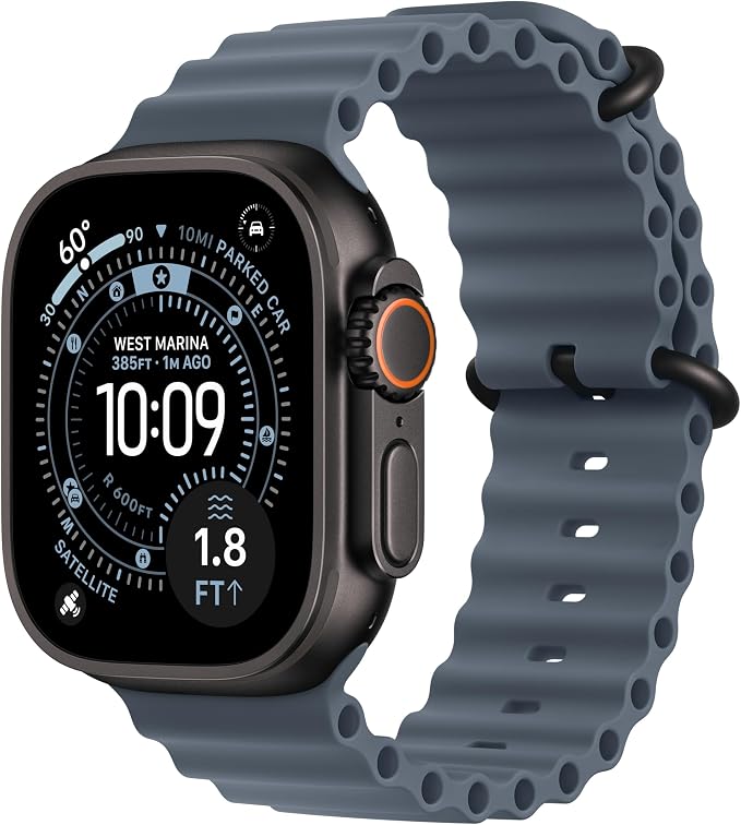Apple Watch Band - Ocean Band - 49mm - Anchor Blue - One Size - Black Titanium Finish