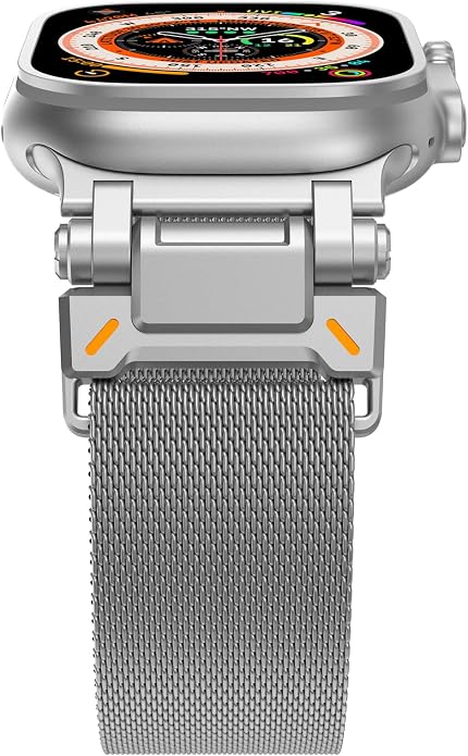 WINGLE Milanese Loop for Apple Watch Band Ultra 3/2/1 Band Ultra 49mm Series 11 10 46mm 45mm 44mm SE 3/2/1 Series 9 8 7 6 5 4 3 Men Women,Parachute-Style Buckle Stainless Steel Mesh Metal iWatch Bands