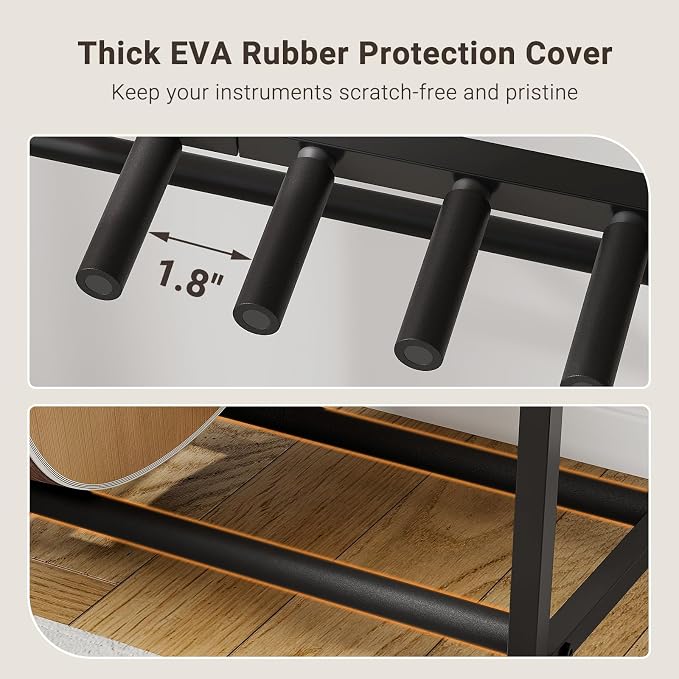 ELYKEN Guitar Stand, Guitar Rack with 2 Hangers and Storage Drawers for Guitar Accessories, Multiple Guitar Holder for Acoustic Electric Guitar, Bass, Instrument, Music Studio, Rustic Brown