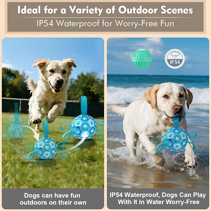 Interactive Dog Toys Dog Soccer Ball to Keep Them Busy,Durable Automatic Moving Jumping Dog Balls with Straps for Small/Medium/Large Dogs, USB Rechargeable,Not for Aggressive Chewers (Blue)