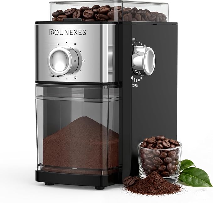Flat Burr Coffee Grinder Electric, Coffee Grinder with 17 Grinding Sizes, Coffee Beans Grinder with Removable Burr, Large Bean Hopper & Compact for Home, black
