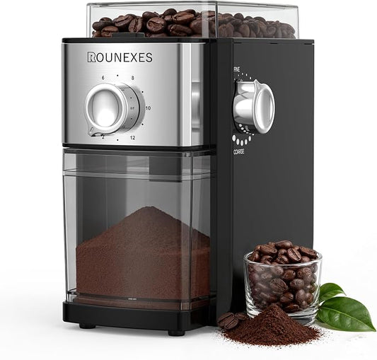 Flat Burr Coffee Grinder Electric, Coffee Grinder with 17 Grinding Sizes, Coffee Beans Grinder with Removable Burr, Large Bean Hopper & Compact for Home, black