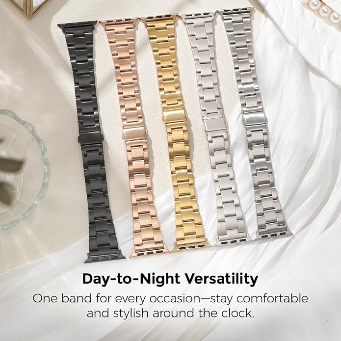 My Pretty Strap - Compatible Apple Watch Band Strap, Stainless Steel Fashion iWatch Replacement Strap- Easy Resizing, No Tool Needed, Fits Most Wrists- Compatible with Series 1-11, SE and Ultra