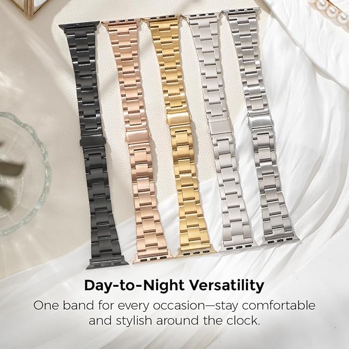 My Pretty Strap - Compatible Apple Watch Band Strap, Stainless Steel Fashion iWatch Replacement Strap- Easy Resizing, No Tool Needed, Fits Most Wrists- Compatible with Series 1-11, SE and Ultra