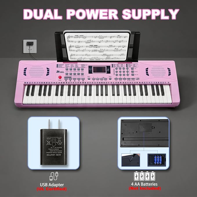 61 Key Electronic Keyboard, Kids Portable Music Keyboard with 100 Tones & Rhythms, Recording & Programming, Gift for Children Early Education Beginners, Pink
