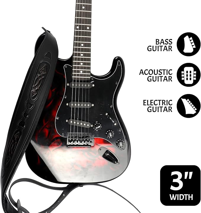 Handmade Retro Embossed Guitar Strap Super Soft Cowhide Leather Belt for Electric Acoustic Guitar Bass Guitarra Gig