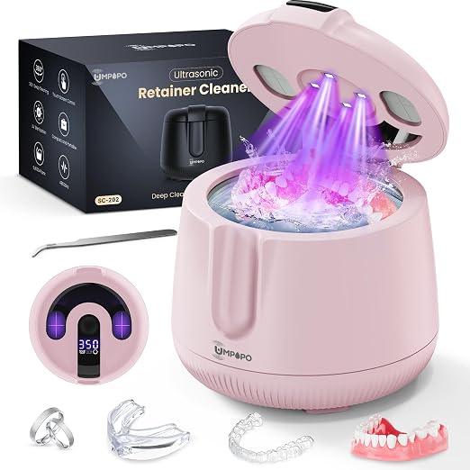 Ultrasonic Retainer Cleaner Machine 48kHz, Dental Cleaning Pod, Ultrasonic Retainer Cleaner for Dentures, Aligners, Mouth Guards, Toothbrush Heads and Jewelry with 200ML Capacity, LAB Supply | Gentle cleaning action works well on mouth guards, toothbru...