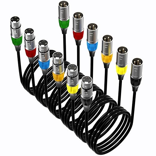 Tisino 6-Pack Multi-Colored XLR Mic Cable - 7.6m/25ft, Balanced XLR Male to Female Connectors for Recording Studio, Podcast, Mic Mixer, Amplifier