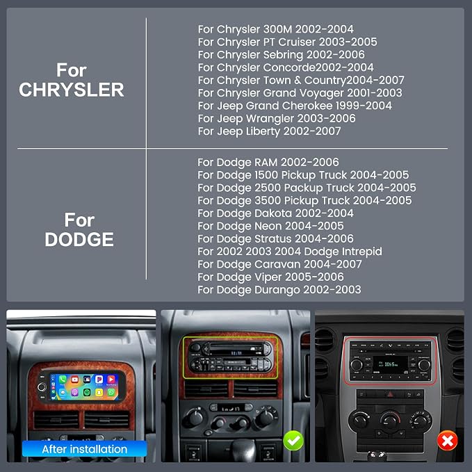 5Ghz WiFi [64G] Android Car Radio for Dodge Ram 2002-2006, Jeep Wrangler 2003-2006, Jeep Liberty 2002-2007, Jeep Grand Cherokee 1999-2004 – 6.86" HD Touchscreen with CarPlay Android Auto 2+64G GPS SWC