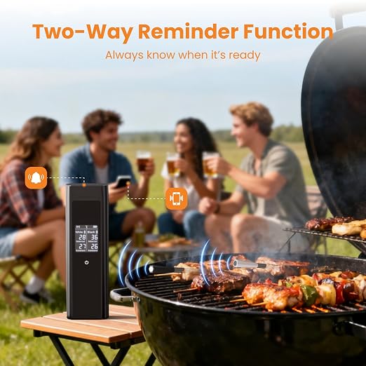 Wireless Meat Thermometer with 2 Color-Coded Probes, ±1.8° F Accuracy, IP67 Waterproof, App Control & Real-Time Monitoring, Two-Way Alerts for Kitchen, BBQ, Grill, Oven, Smoker