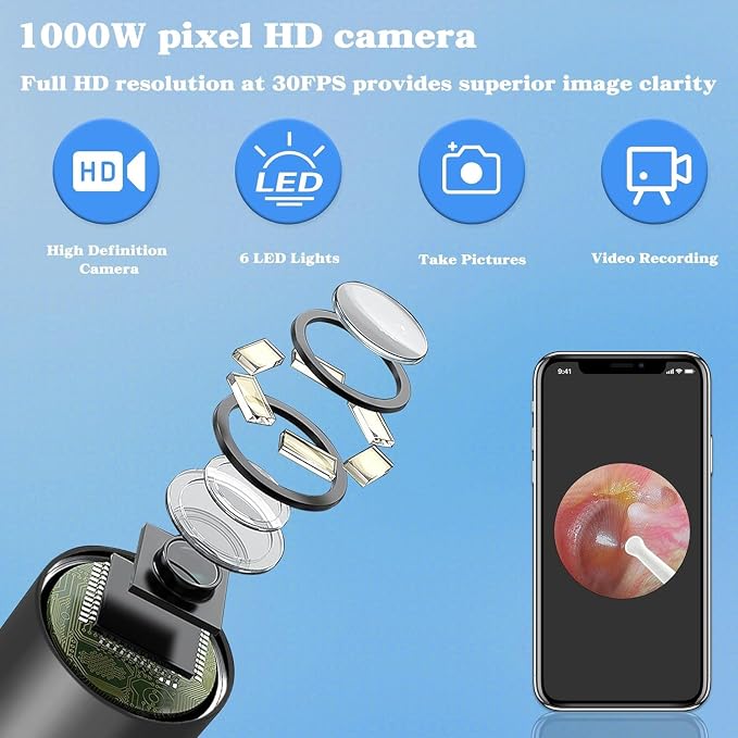 Ear Dryer and Ear Cleaner Camera, 1000P HD Otoscope, Ear Water Remover, Gentle Warm Air with Red Light Care, Ear Drying Device for Adult and Kids Swimming, Showering, Water Sports Earwax Removal