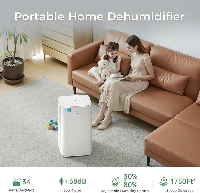 Ukoke Dehumidifiers for Home, 1750 Sq. Ft Energy Star Most Efficient 2025 Small Dehumidifier for Basement and Bedroom, Ultra Quiet with Auto Shut-off