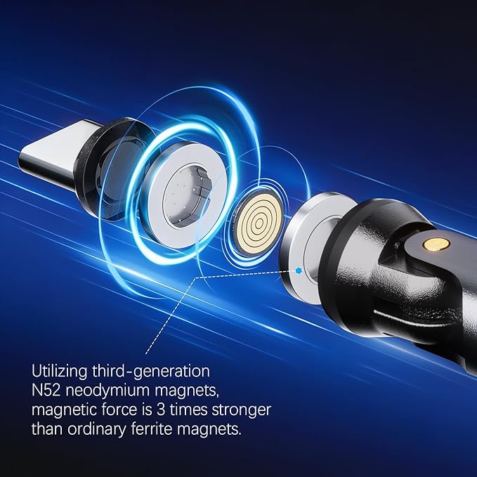 Magnetic USB C to C Adapter, 240W PD Fast Charging, 480Mbps Data Transfer, 540°Rotating Swivel Connector with LED Type-C Tips Port Protection 9-Pin for Phone 15 Pad Galaxy